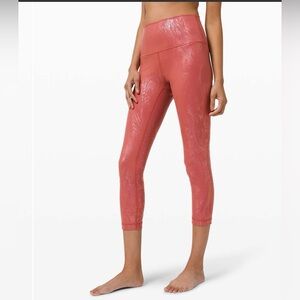 Lululemon Wunder Under High-Rise Crop 23"  Soft Cranberry Pink Foil, Size 4